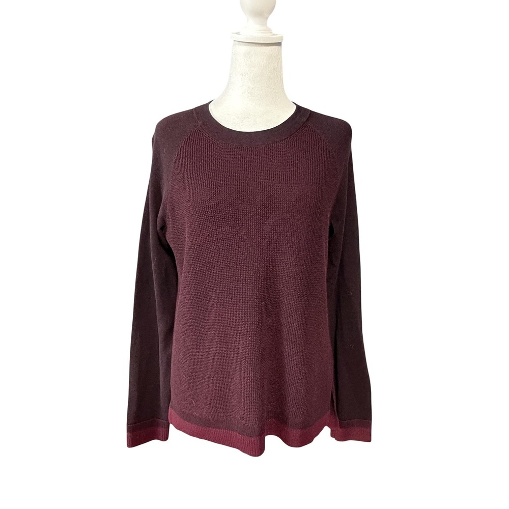 Rag & Bone/JEAN Sweater Womens S Burgundy Red Cotton Blend Waffle Knit Crew Neck